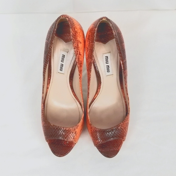 Miu Miu Prada Pink Embossed Leather Peep Toe Platform Stiletto Heels Pumps 37 - Picture 3 of 10